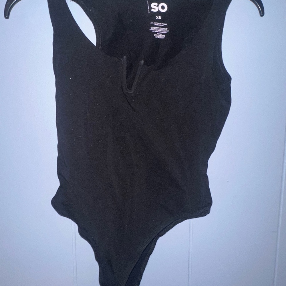 SO Black Bodysuit One Piece V-Neck